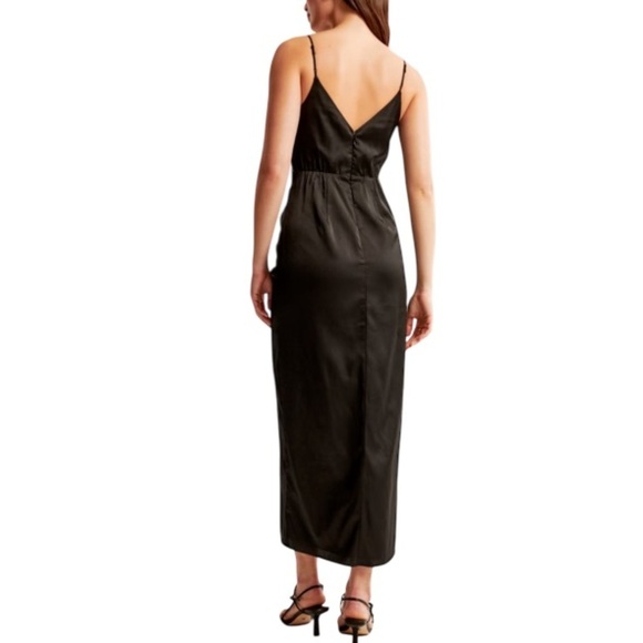 Abercrombie & Fitch NWT Draped Twist-Front Satin Maxi Dress Black Evening M Tall - Picture 2 of 14